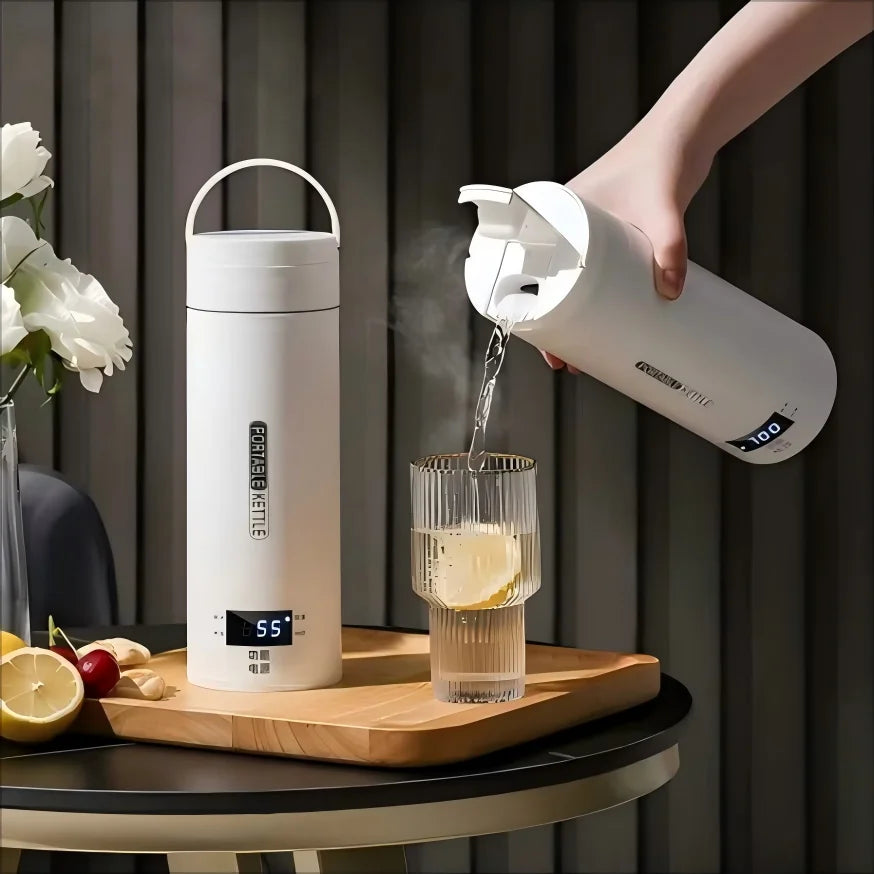 HOMEFISH 450ML Electric Kettles Portable Tea Coffee Kettle Travel Boil Water Thermal Cup Anti-Scald Water Bottle English Menu