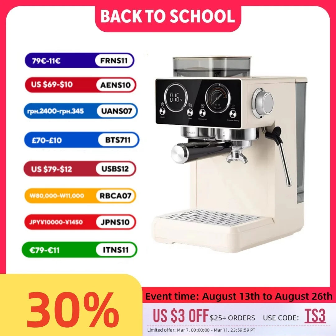 20Bar Semi-Auto Espresso Machine Smart Touch Control with Built-in Grinder, Cold/Hot Brew, Milk Frother for Home/Office