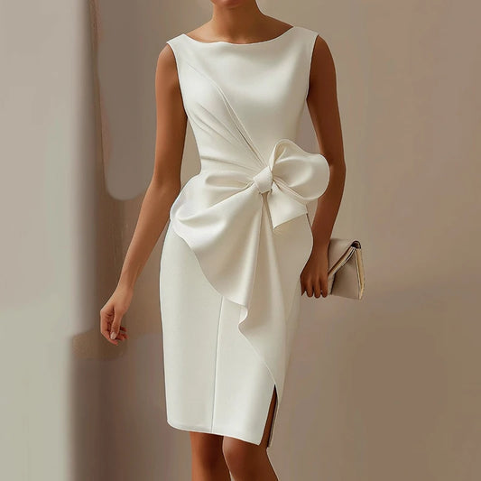 Vestidos Sexy Sleeveless Hollow Summer Dress Woman 2025 Spring Elegant O Neck Bowknot Slim Party Dress Casual Solid Mini Dresses