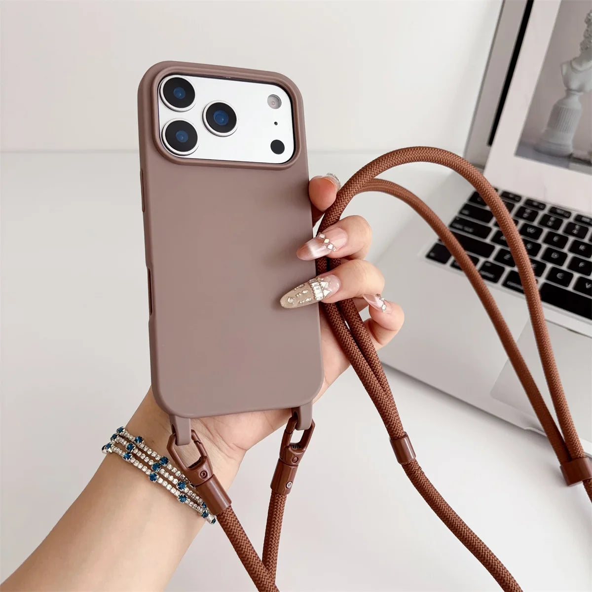 Silicone Phone Case for IPhone 17 Air 16 16E 15 14 Plus 11 13 12 Mini Pro Max Crossbody Lanyard Candy Color Soft TPU Back Cover