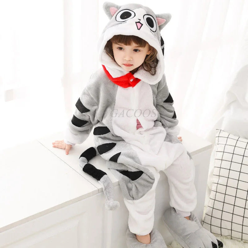 2024 Kigurumi Cat Onesie Kids Unicorn Pajamas For Children Animal Cartoon Blanket Sleepers Baby Costume Winter Boy Girl Jumspuit