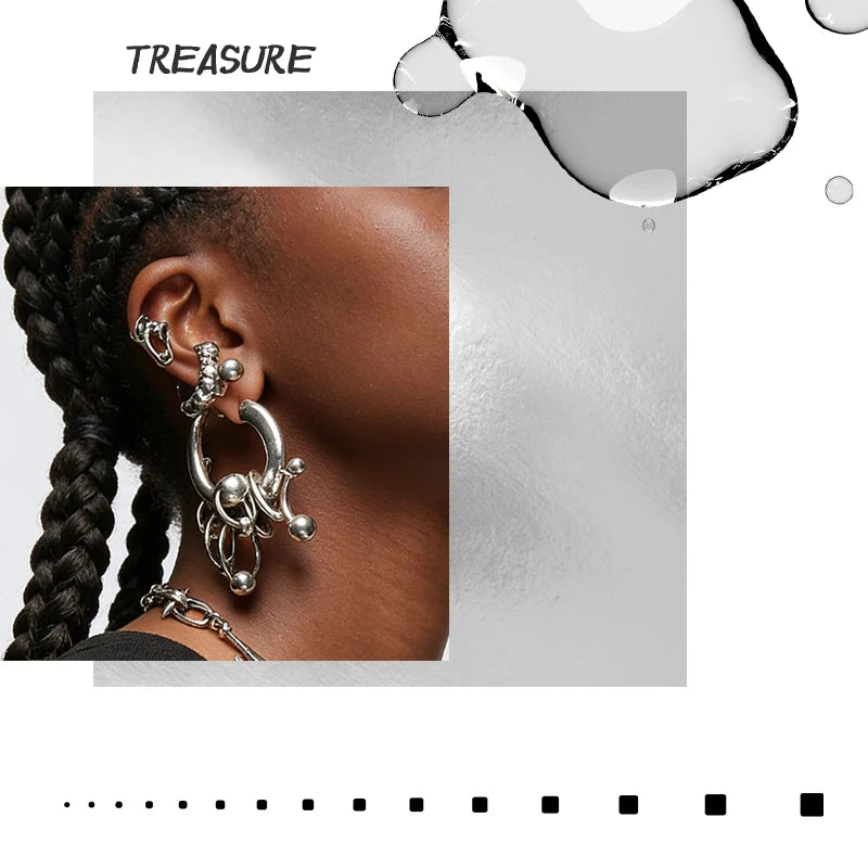 Unique Copper Jewelry Accessories for Men & Women: Avant-Garde Cluster Hoop Earrings, Distinctive Mixed-Metal Shape Body Jewelry