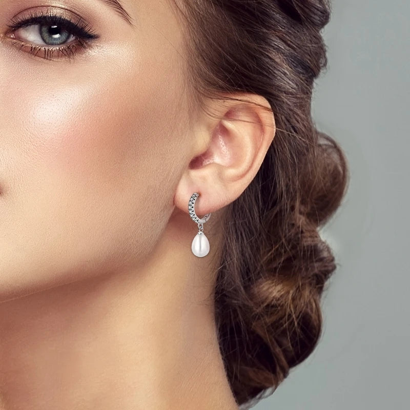 925 Sterling Silver Sparkling Drop Pearl Earrings Women Drop Earring For Anniversary Wedding Jewelry Gifts