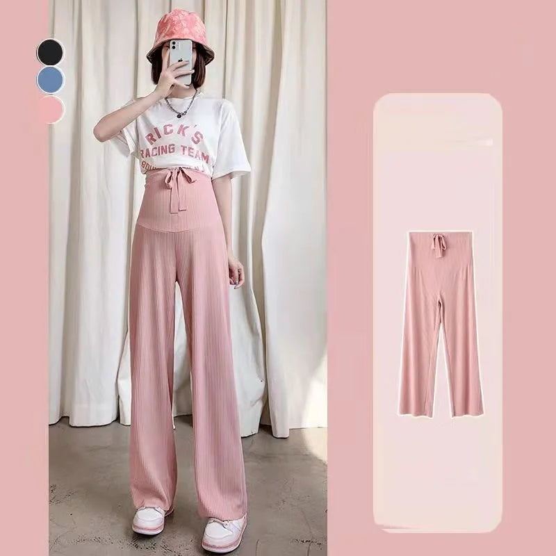 6 Colors Summer Fashion Loose Pants For Pregnant Women Breathable Wide Leg Straight Trousers Adjustable Maternity Clothing