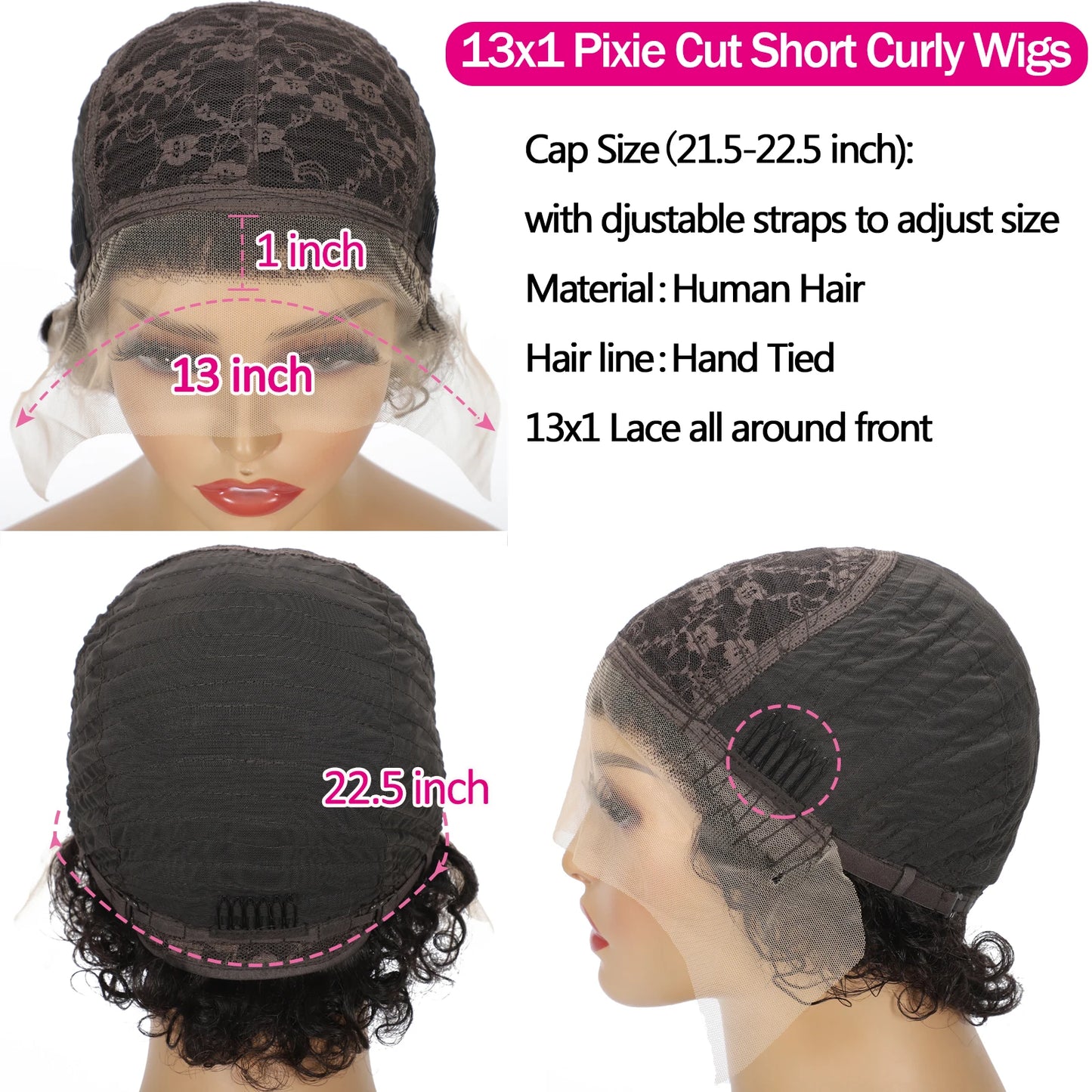 Pixie Cut Wig Human Hair Wigs Transparent 13x1 Lace Front Wigs Brazilian Remy 100% Human Hair Short Curly Human Hair Wig