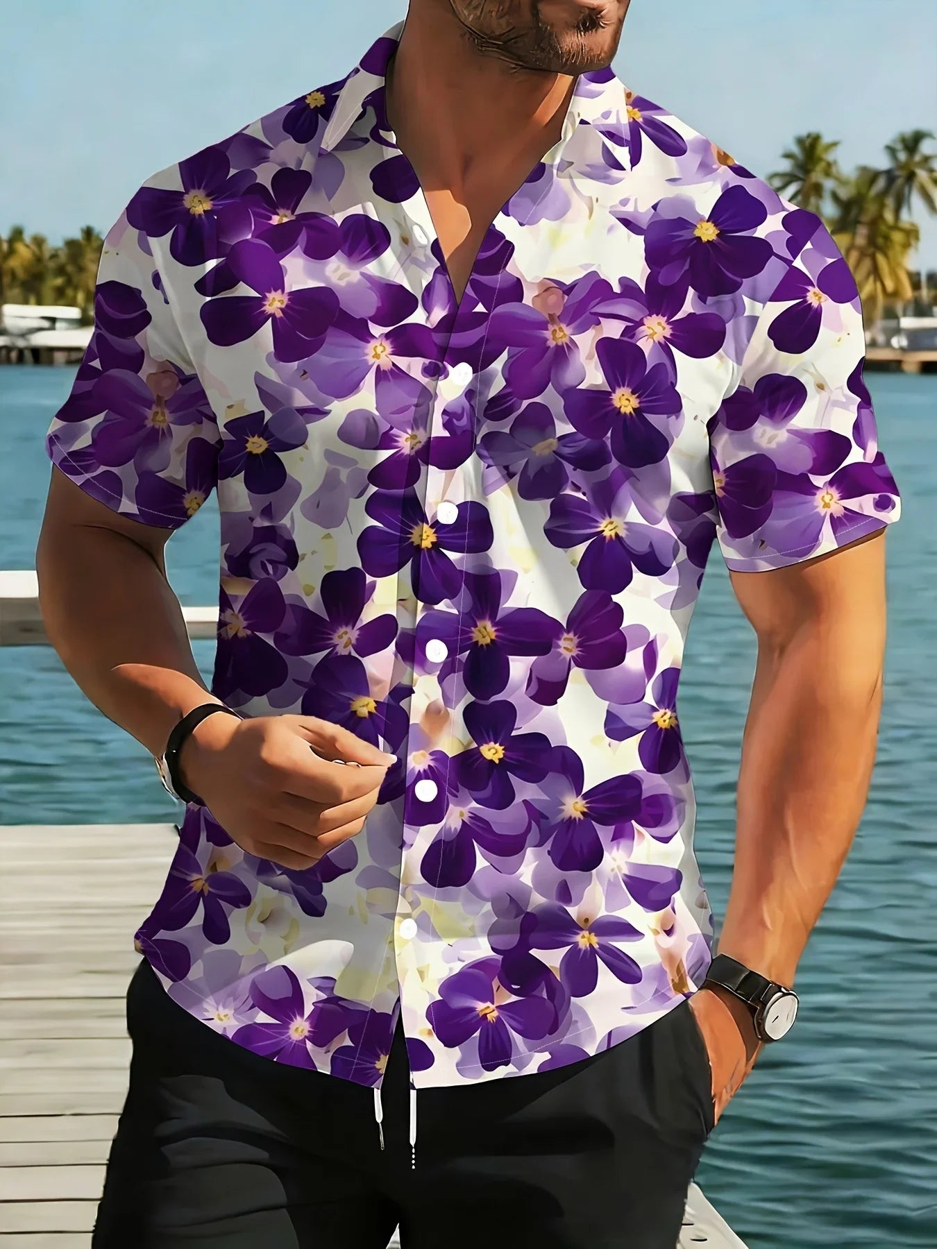 Summer Stylish Tropical Shirt Men Casual Man Short Sleeve Hawaiian Fashion Print Breathable Beach Party Outfit