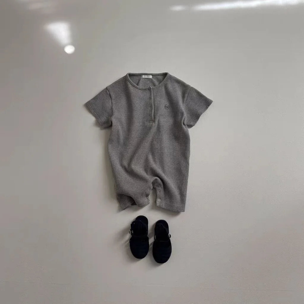 2025 Summer New Baby Short Sleeve Romper Boy Girl Newborn Solid Simple Jumpsuit Cotton Infant Toddler Casual Clothes 0-24M