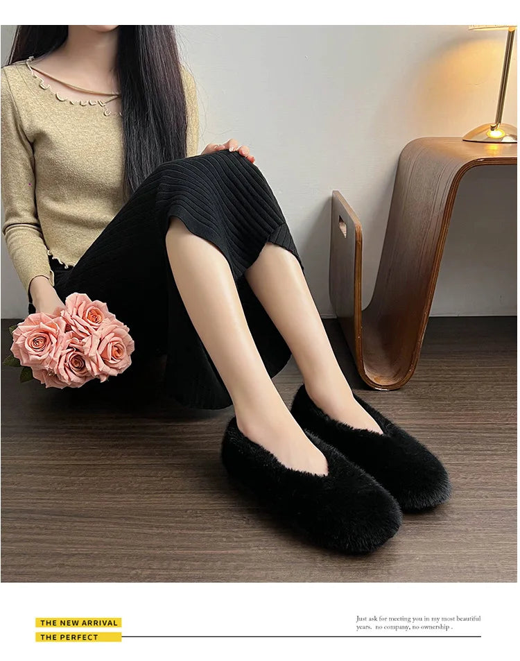 Women's Shoes 2025 New Style Warm Mink Wool Fleece Soft-soled Bean Shoes, Plus-size Women's Shoes43 Mom Shoes Luxury Shoes Women