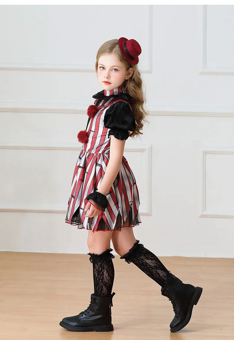 Halloween Cosplay Costumes Horror Clown Dresses Pants Headwear Clothes Sets Carnival Theme Party Role Playing Outfits for Girls