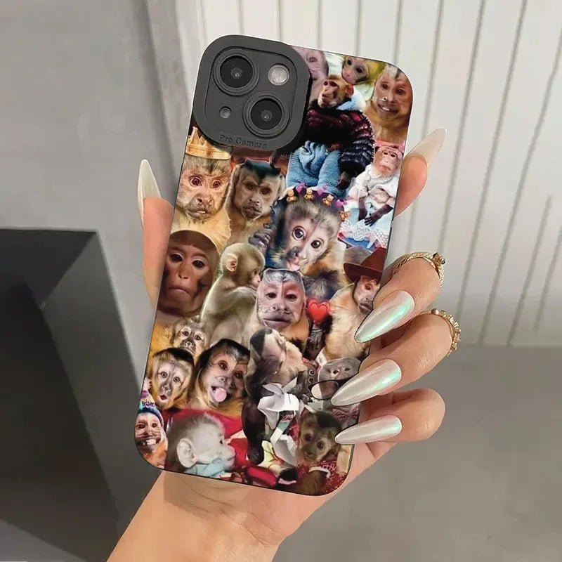 New Creative Monkey Pattern Phone Case For iPhone 16 15 14 13 12 11 Mini Pro Max X XR XSMax 8 6 6S Plus Soft Silicone Back Cover