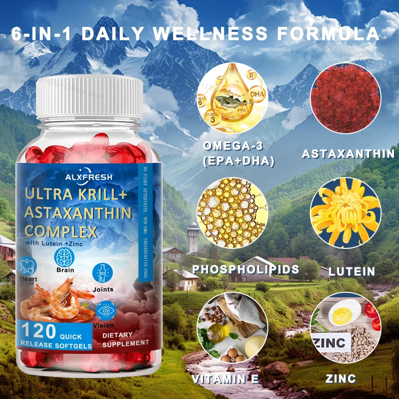 Krill Oil Capsules Support Cardiovascular and Eye Health Brain Cognitive Function Relieve Joint Inflammation Pain Improve mood