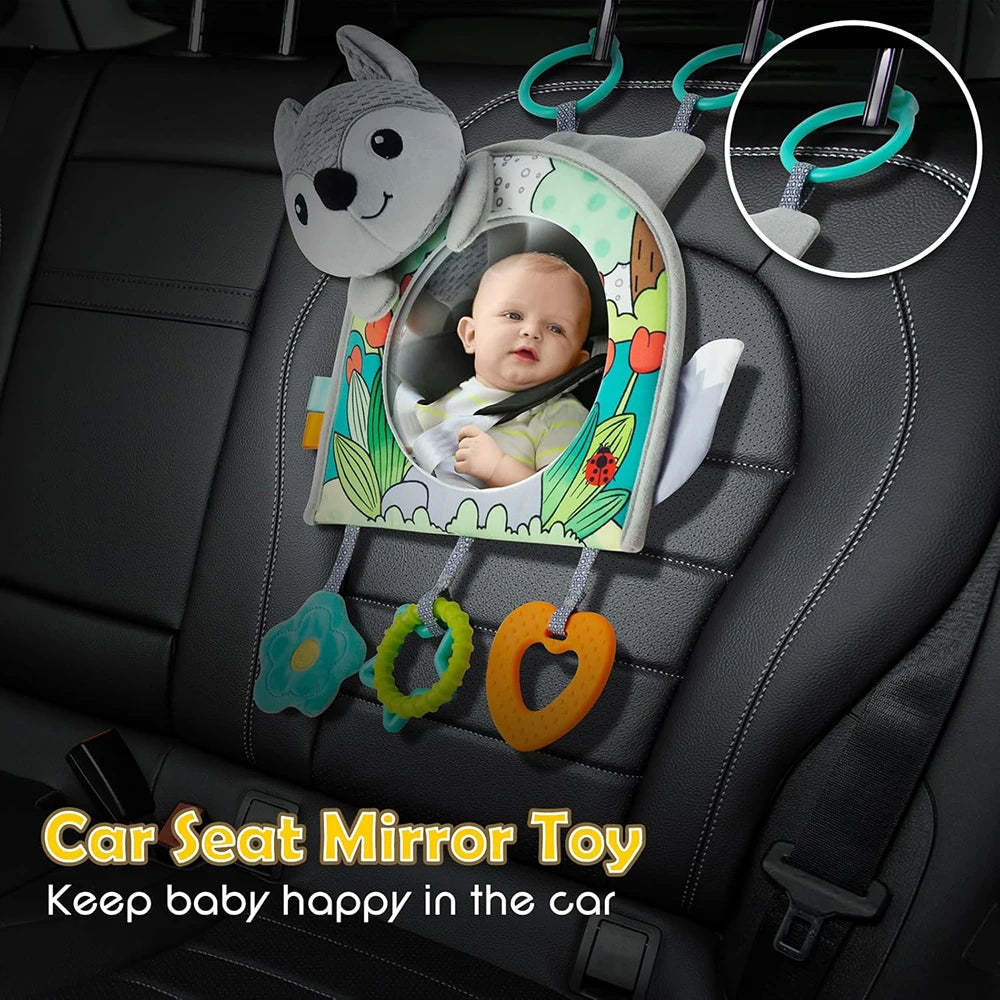 Baby Mirror Car Seat Toys Rear Teether and Crinkle Pape Fun Travel Infant Tummy Time Toys Babies Carseat Toy for Newborns Gifts