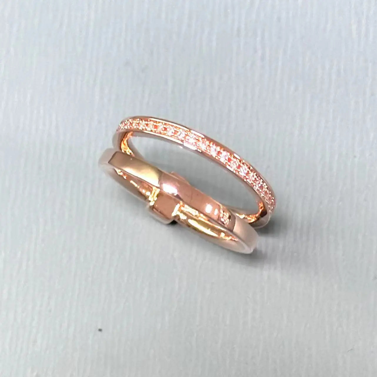 New Elegant P-Together Double-Hoop Zircon Ring Copper With Rose Gold Plated Fashion Jewelry Gift For Women