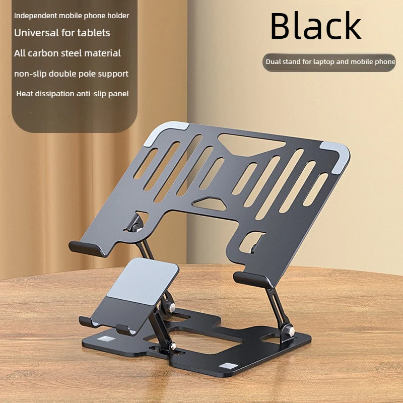Mobile Phone Laptop Stand 2-in-1 Height Increasing Vertical Heat Dissipation Folding Office Adjustable Steel Stand