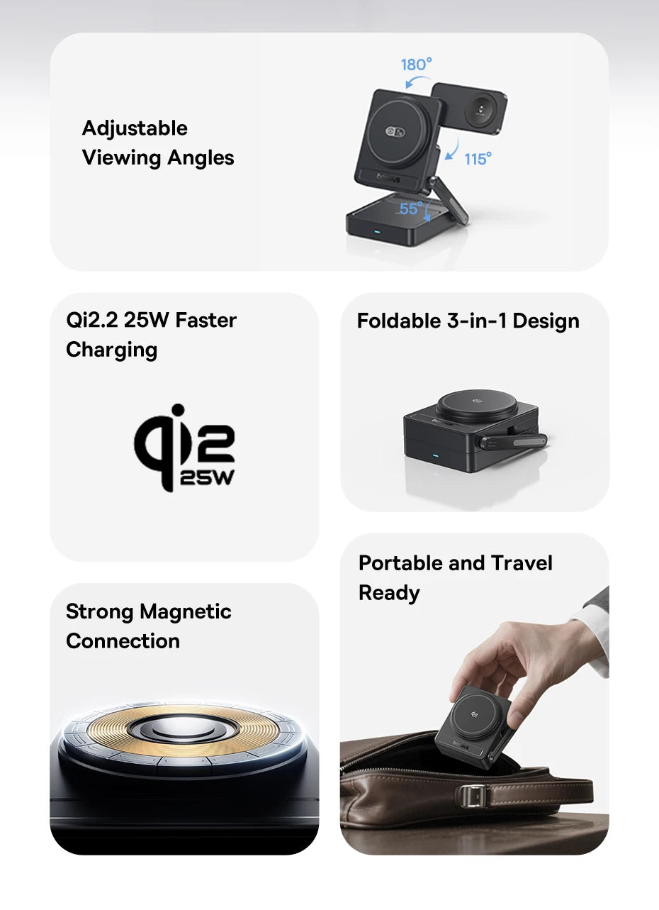 Baseus 3 in 1 Magnetic Wireless Charger Qi2.2 35W Fast Charging for IPhone 17 16 15 14 IWatch Earbuds AirPods Pro IWatch