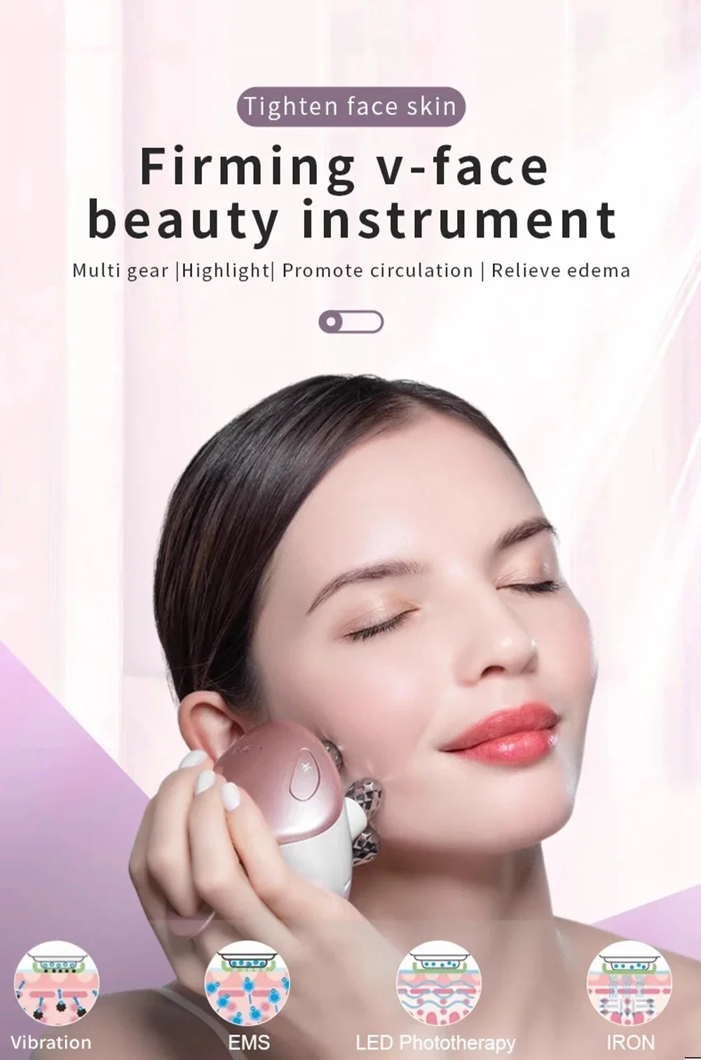 4D Massage Head Home Use Facial Device EMS 5 in 1 Facial Massager Promote Face Cream Absorption 5 Light Color Modes Beauty Tools