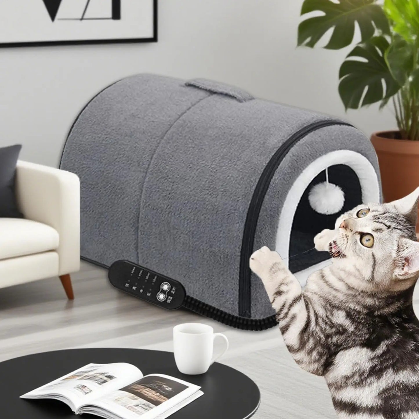 Heated Cat House Cat Bed Cave Temp Adjustment Semi-Enclosed Removable Warm Nest For Medium Breed Kitten Puppy All Season Indoor