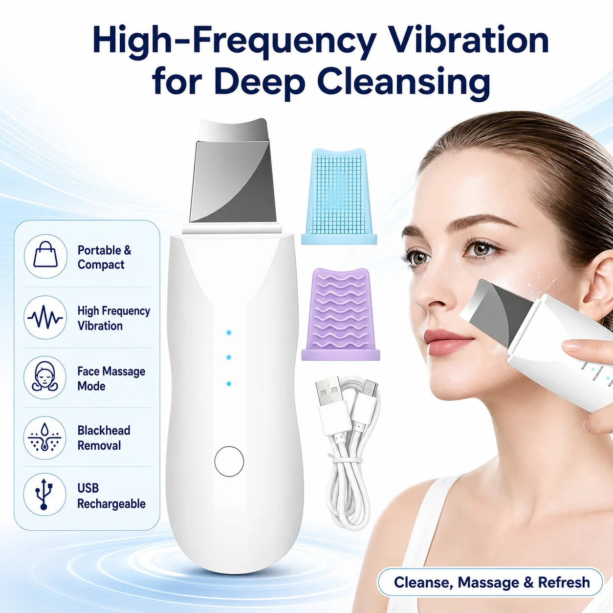 Portable Skin Scrubber Peeling Machine 90g Facial Peeling Device USB Rechargeable Blackhead Remover Travel Beauty Tool