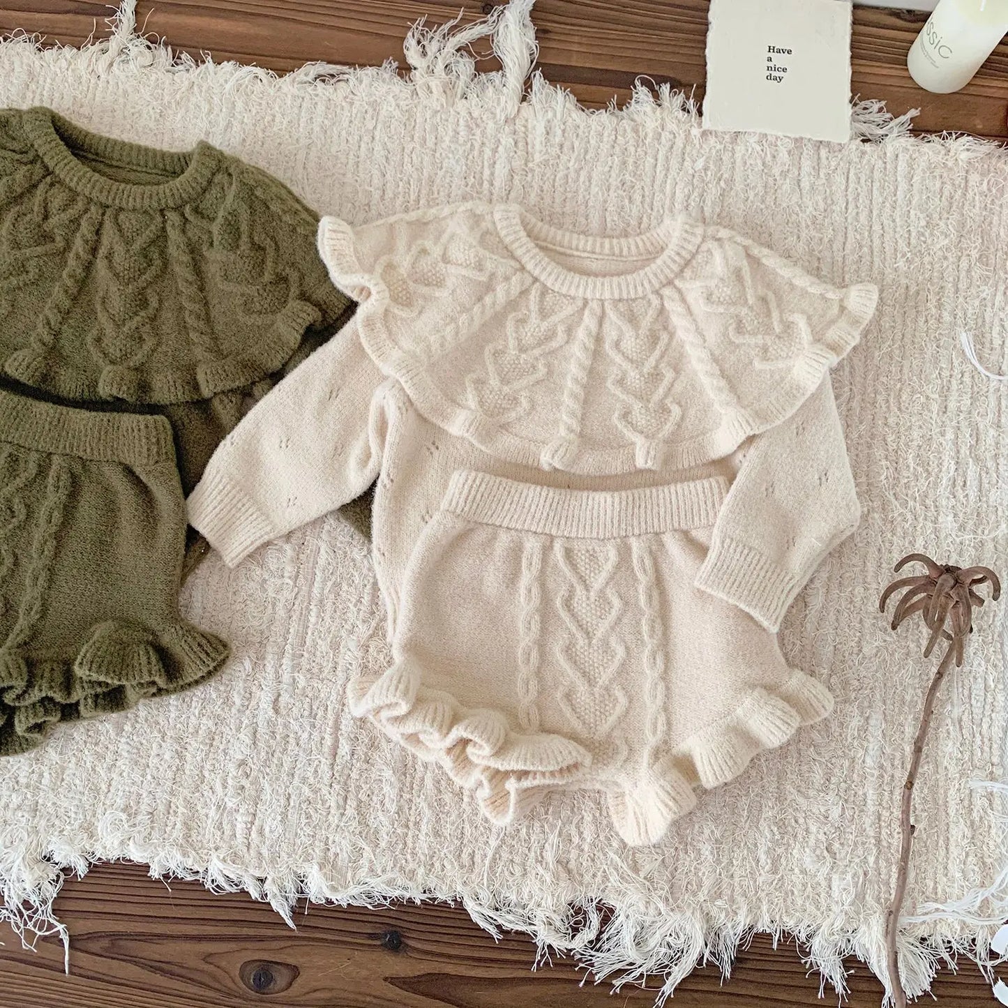 4487 Baby Clothing Set 2024 Autumn and Winter Baby Knitted Sweater Suit Twist Sweater +pp Short