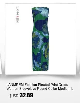 LANMREM Pleated Appliques Long Dresses For Women Round Collar Lace-up Full Sleeve Evening Party New 2025 Lady Dress 32S1173