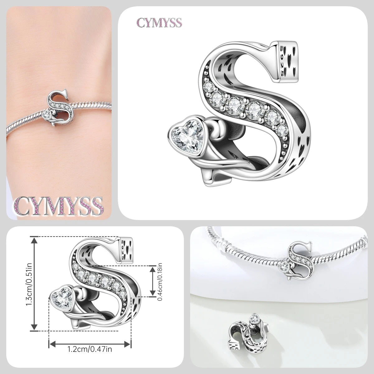 2026 New 925 Sterling Silver Zircon Scroll Grass Pattern 26 Letter Bead Charms for Women Fit DIY Bracelet Necklace Jewelry Gift