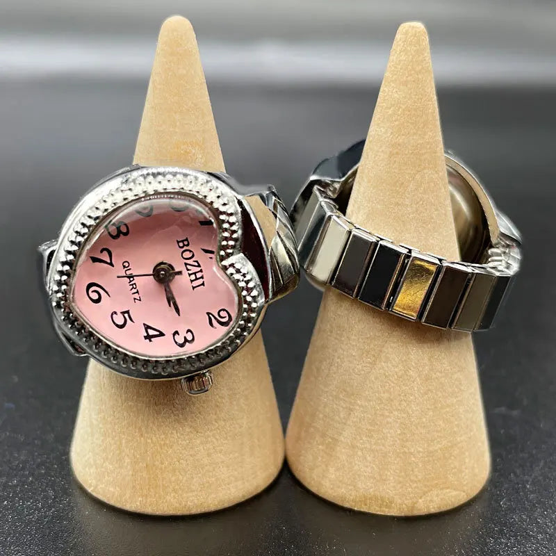 Kiss Jewelry Women Men Creative Heart Shape Clock Quartz Watch Rings Couples Elastic Strap Alloy Dial Watches Finger Ring Gift