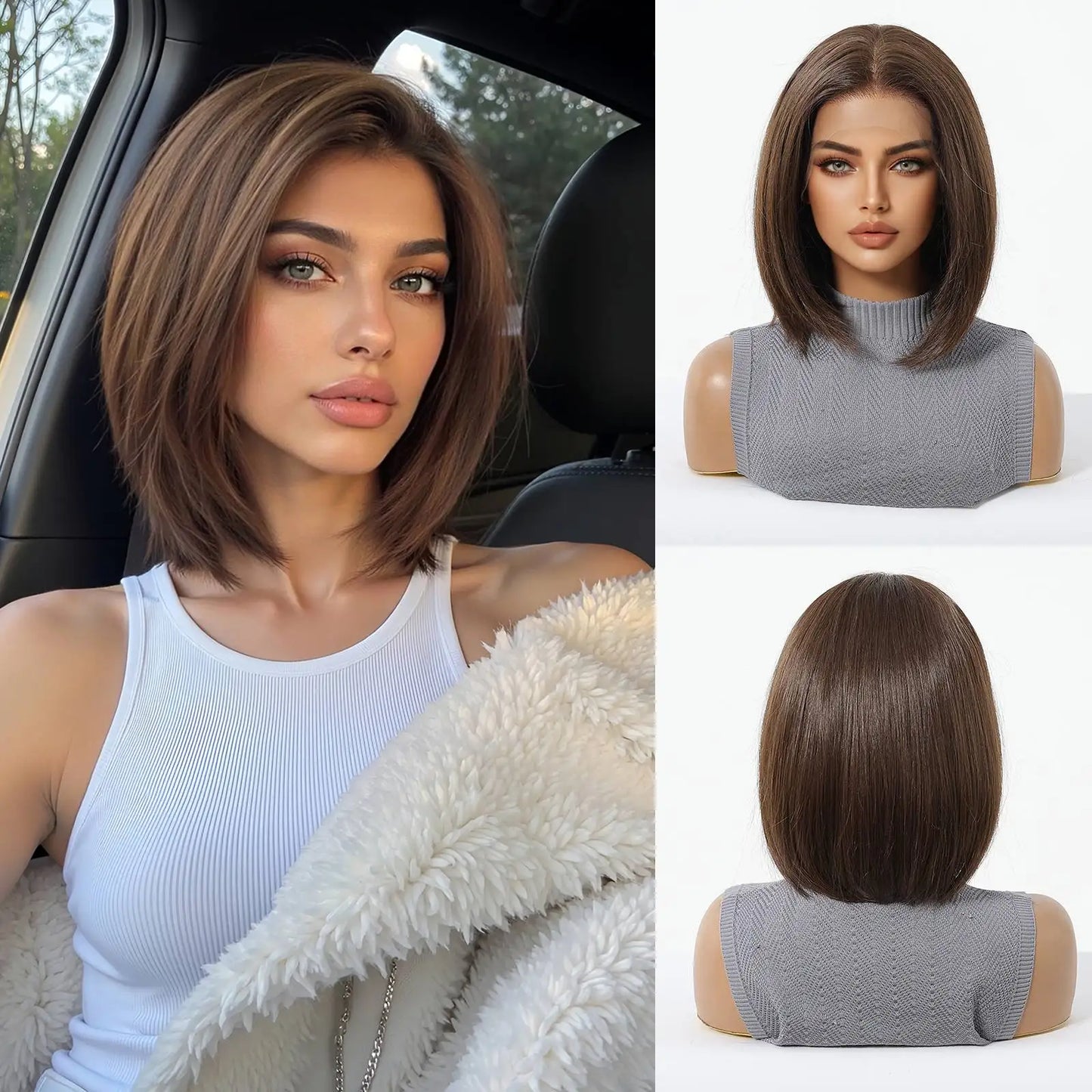 Topshe Short Bob 13x6 HD Lace Front Wig Ombre Blonde Straight Synthetic Wigs Glueless Pre-Plucked Heat Resistant Fiber Daily