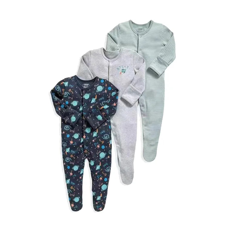 3pcs/Lot Cotton Soft Baby Romper Jumpsuit for Boys Girls with Zipper Footed Long Sleeve Pajama Sleepsuit Outfit Infant Clothes