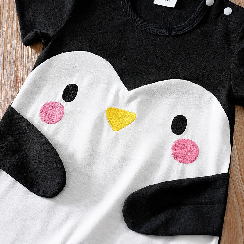 Baby Clothes Cute Cartoon Penguin Comfortable Soft Boy And Girl Summer Round Neck Short Sleeved Baby Jumpsuit