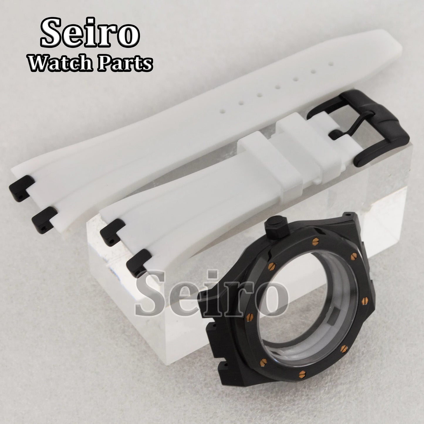 42mm Octagon Watch Case Rubber Strap Sapphire Crystal 10bar for 31.8mm Dial Royal Oak NH35 NH36 Movement Watch Modified Parts