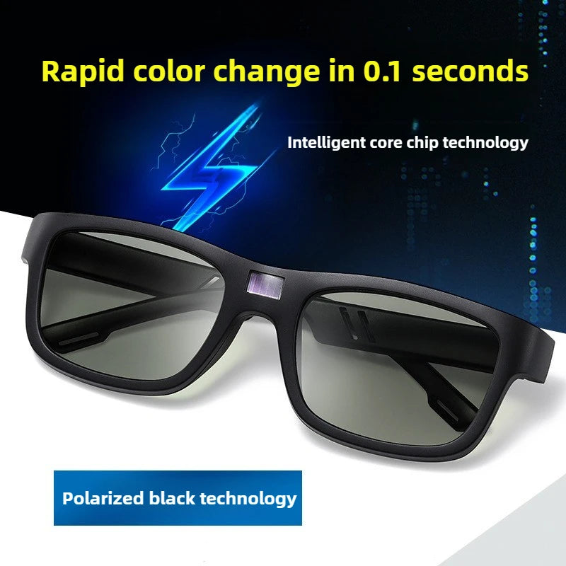 New Technology 0.1s Intelligent Change Color Polarized Sunglasses for Men, LCD Computer Chip Photochromic Sunglasses Anti-UV 400
