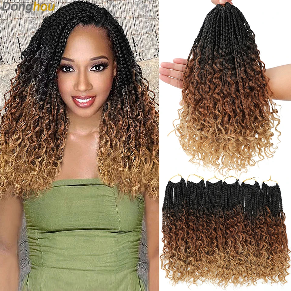 14 18 24 Inch Boho Box Braids Crochet Braids Curly Ends 1B 30 27 #4 Bug 8 Colors Ombre Goddess Bohemian Box Braids Crochet Hair