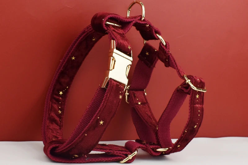 Luxury Fashion Pet Accessories Custom Design Logo Black Bottom Flower Sublimation Dog Collar Leashes Harness Bow Set Star02