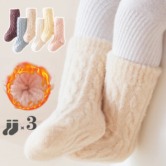 3 Pairs/Lot Winter Warm Baby Mid Tube Socks Soft Thickned Newborn Long Socks Solid Color Toddler Socks For Boysd And Girls