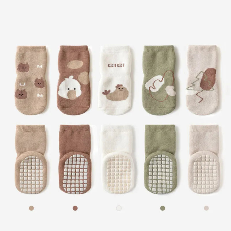 5 Pairs/Lot Autumn Baby Toddler Anti-slip Socks Children's Cartoon Indoor Playing Floor Socks 0-5Y