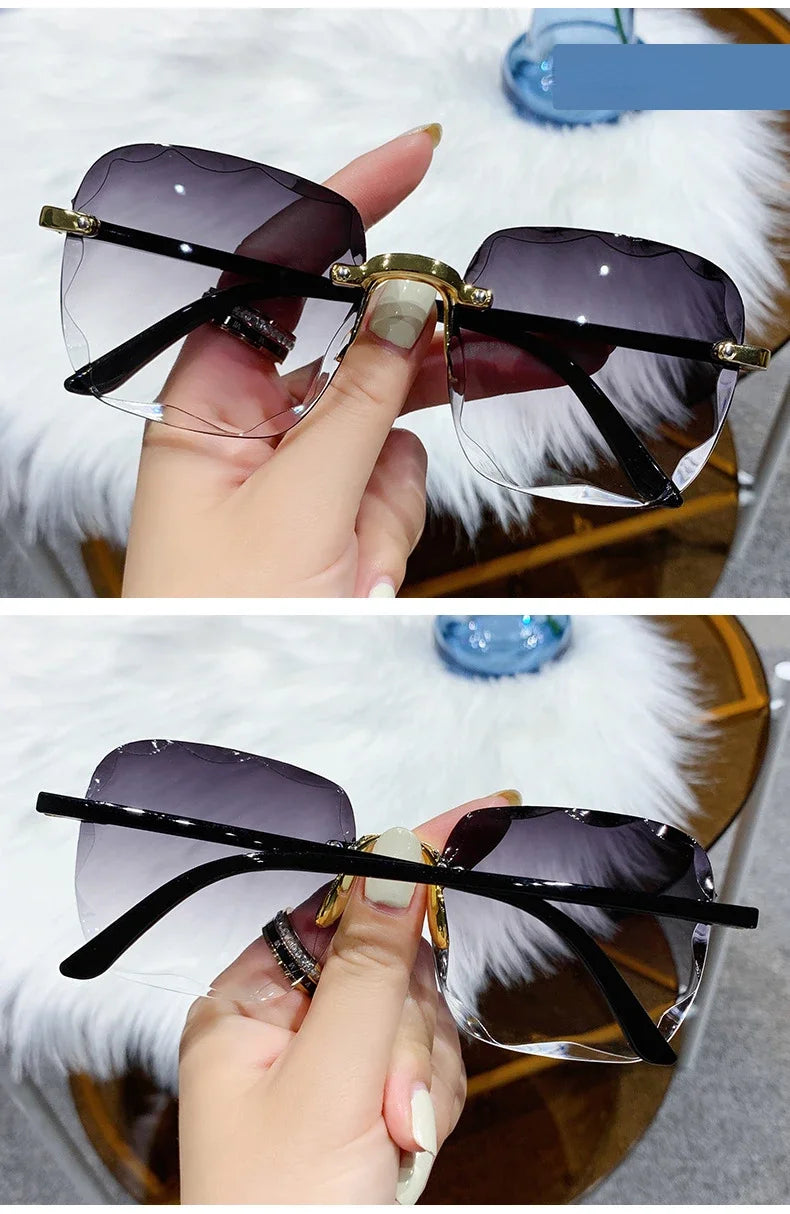 Square Rimless Fashion Sunglasses for Women Men Summer Gradient Sun Shades for Vacation Beach Travel（Not Include Glasses Case）