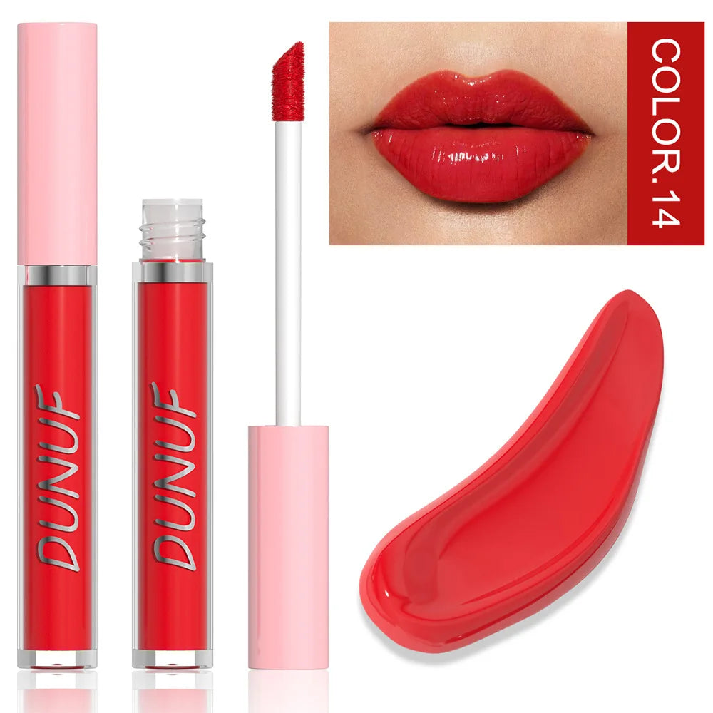 DUNUF High Quality Mirror Gloss Herorange Lipstick Lip Gloss Make-up Lightly Glass Moisturizing Plump Lip stick Lipgloss Gifts