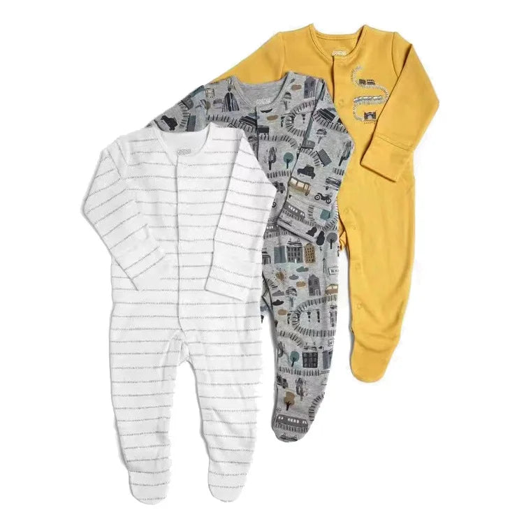 3pcs/Lot Cotton Soft Baby Romper Jumpsuit for Boys Girls with Zipper Footed Long Sleeve Pajama Sleepsuit Outfit Infant Clothes