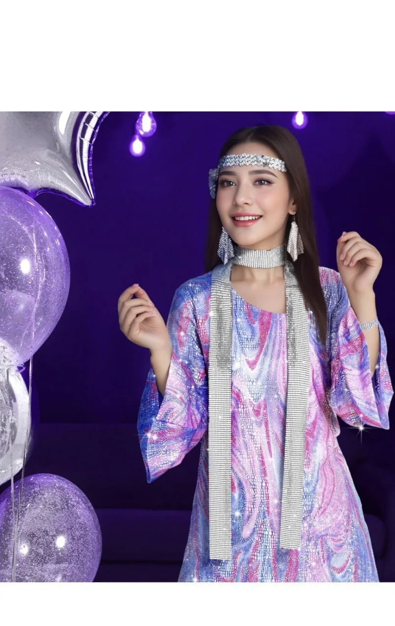 Halloween Vintage 70s 80s Rock Women Disco Dress Hippie Costumes 60's 70's Birthday Outfits 1970s Prom Sequin Dresses Cosplay