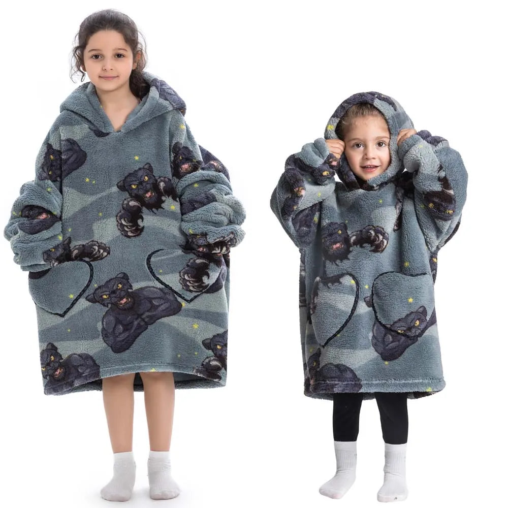 Halloween Pumpkin Hoodies for Boys Girls Winter Thick Flannel Hooded Sweatshirts Kids Clothing Children Oversized Blanket Hoodie