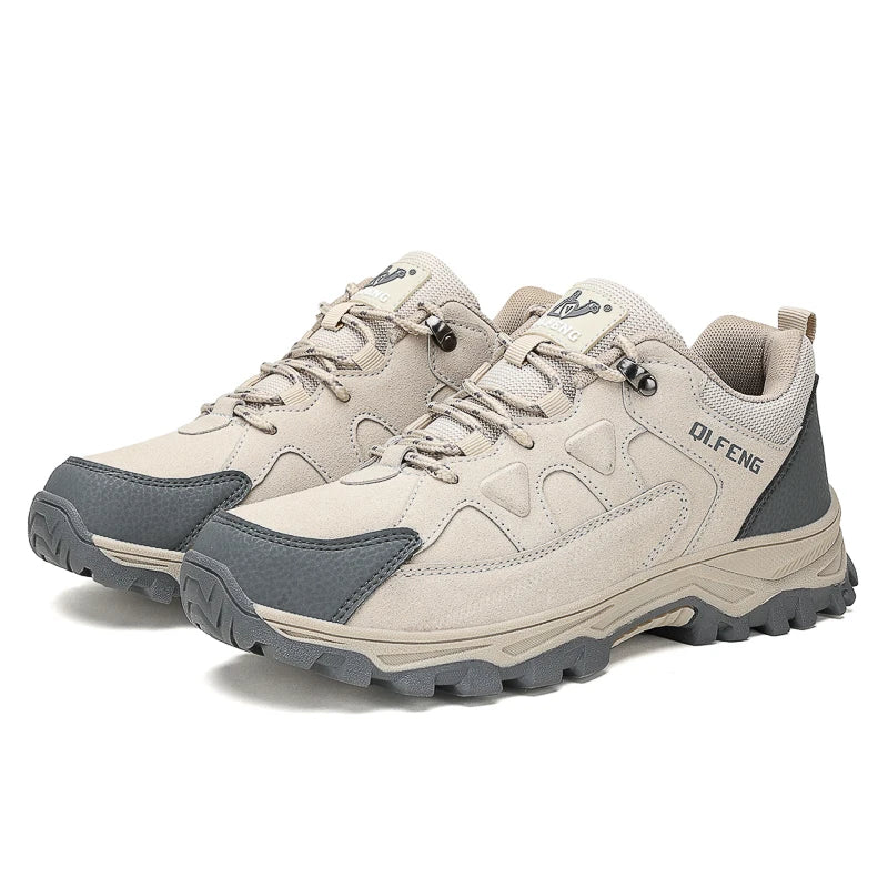 Men's Outdoor Lace-Up Leather Comfortable Versatile Lightweight Hiking Shoes Casual Sports Footwear