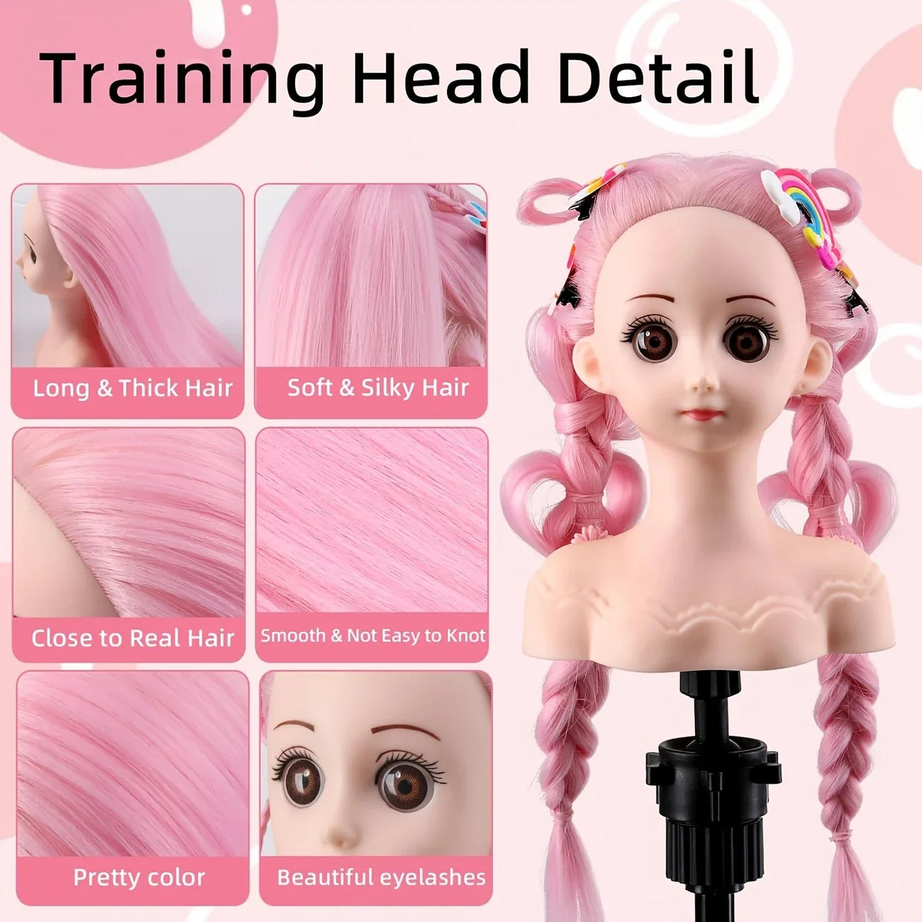 16'' Doll Head Set for Hair Styling Training Head Manikin Practice Cosmetology Styling Hairdressing Training Braiding Heads