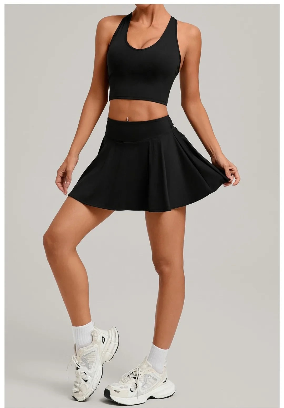 Women's Tennis Skirt Sets Golf High Waist Hip-lifting Anti-Exposure Pokets Fitness Running Sports Beauty Back Vest Workout Suits