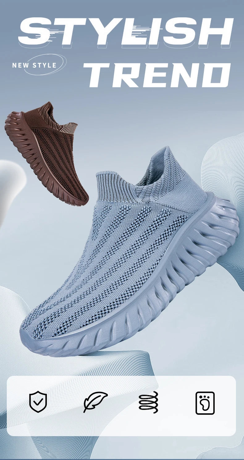 Men's Slip On Casual Sport Shoes Comfortable Knitted Fabric Non-Slip EVA Sole Soft Walking Shoes Women's Sneakers Unsiex Loafers