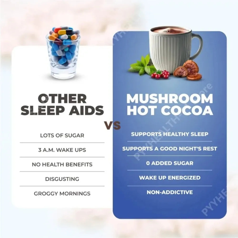 Mushroom Hot Cocoa Powder Sleep Support, Reishi L-Theanine Glycine Zinc Blend, Vegan Nighttime Relaxation Drink Mix, 20 Servings