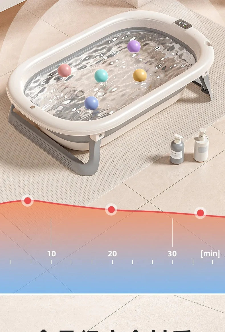 Baby Bathtub WIth Nonslip Lines Collapsible Space Saving Baby Lying Sitting with Seat Support Cushion Stand Folding Baths