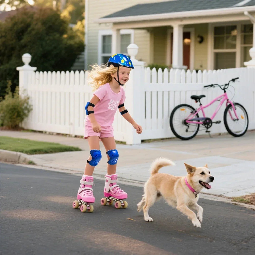 7Pcs/Set Roller Skating Kids Safety Helmet & Knee Elbow Pad Set – Adjustable Protective Gear for Children Cycling, Skateboard