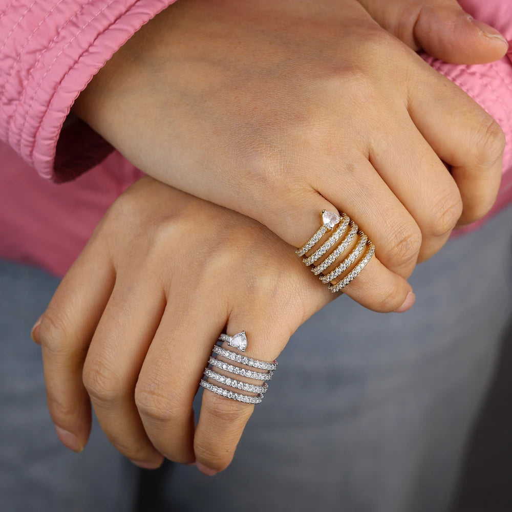 Micro Paved 5A CZ Multi Wrap Spring Spiral Open Adjusted Women Pinky Finger Ring Fashion Jewelry