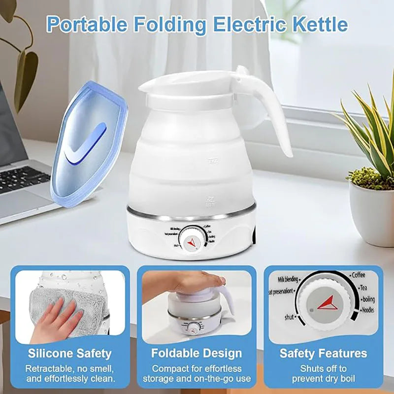 Baby Food Grade Silicone Portable Electric Kettle Folding Kettle Automatic Power-Off Electric Automatic Kettle  for Home Trip