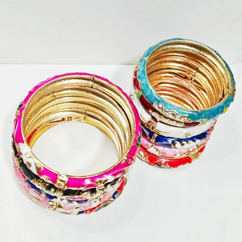 Wholesale 12 pcs （6 sets）Vintage mixed style enamel pattern alloy Mixed Adults and children bracelet